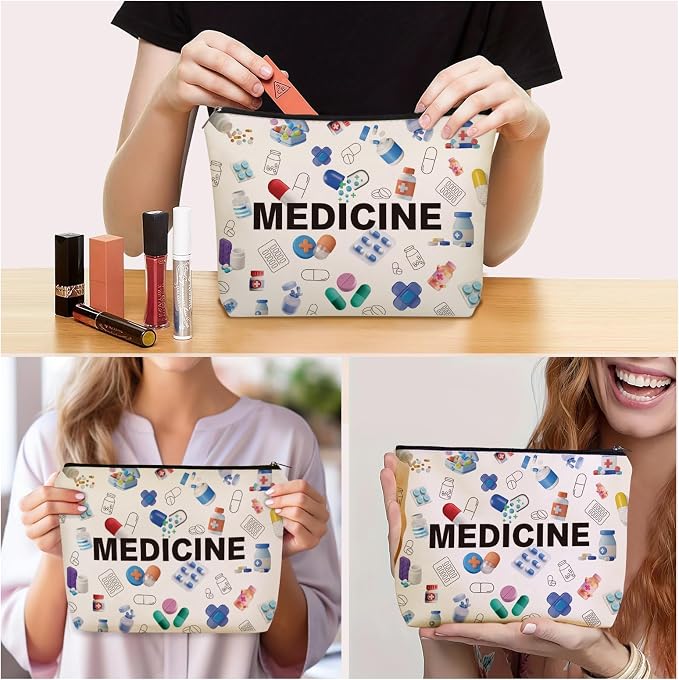 Medicine Makeup Bag Gifts: Colorful Medical Themed Cosmetic & Toiletry Organizer Pouch For Teen Girls & Women Doctor Nurse Healthcare.Ideal Gift For Travel, Birthdays, & Christmas. - Image 3