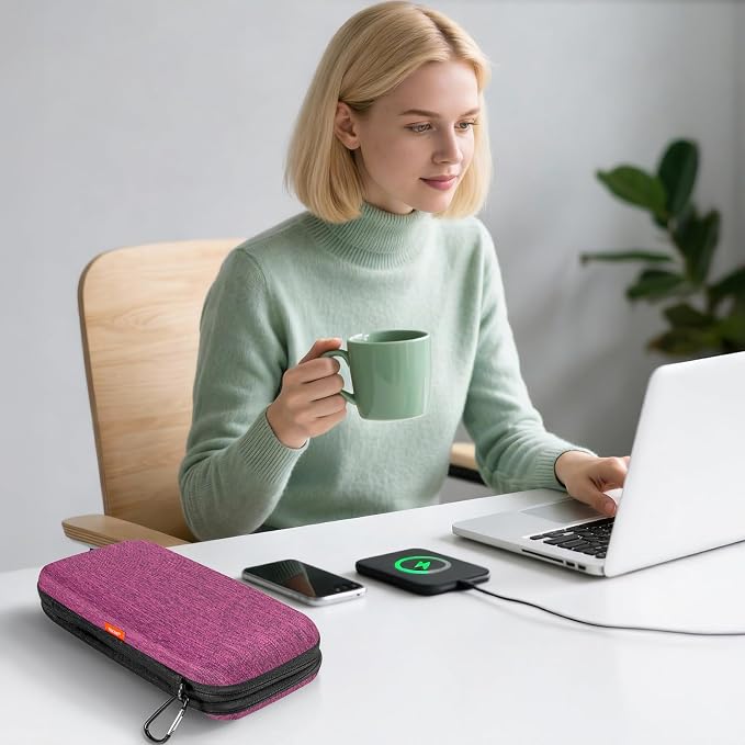 Purple Double-Layer Hard Shell Carrying Case,Travel Cable Pouch | Portable Electronic Organizer Travel Zipper Pouch,Tech Accessories Storage Bag for Charger, Adapter,Power Bank, Phone, Cable - Image 7