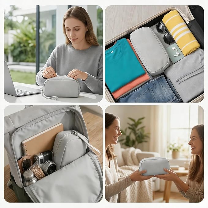 Electronics Organizer Bag for Chargers & 3ft+ Cords, Gray | Water-resistant Oxford fabric with padded lining and 8 compartments for tangle-free storage. Includes 8 cable ties. - Image 6