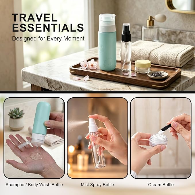 16 Pack Travel Bottles for Toiletries, Silicone TSA Approved-Containers for Toiletries,3oz Silicone Travel Bottles Set Leak Proof Refillable Liquid,Shampoo and Conditioner Travel Toiletry Bottles Grey - Image 11