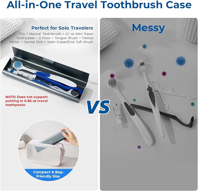 Wider Aluminum Toothbrush Travel Case, Portable Travel Toothbrush Holder, Durable Manual Toothbrush Box Container for Traveling, Bathroom, Camping, Business Trip, Gray Blue - Image 3