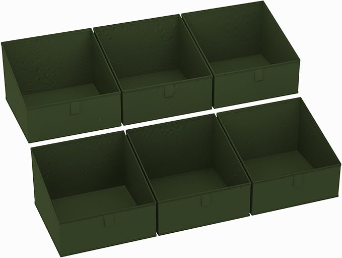DIMJ Closet Storage Bins 6 Pack - Fabric Trapezoid Closet Organizer Bin, Foldable Storage Baskets for Shelves, Closet Shelf Organizer, Clothing Storage Box for Toys, Books, Towel, Clothes, Green by DiMJ