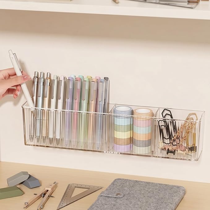 4 Pack Wall Mounted Organizer with 8 Hooks, Acrylic Wall Organizer Clear Floating Shelves for Bathroom, Office, Kitchen, No Drill Adhesive Storage for Makeup, Markers, Coffee Supplies, Remote Controls - Image 7