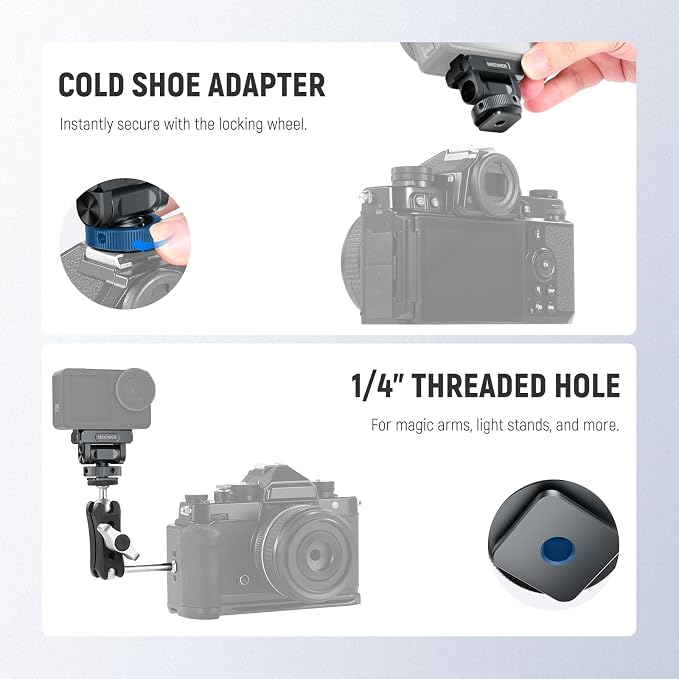 NEEWER Magnetic Mount Accessories Compatible with DJI Osmo 360 / Action 5 Pro / 4/3, Quick Release 160° Tilt Action Camera Adapter Mount with Cold Shoe, 1/4" Thread, AC012 Dark Gray - Image 6