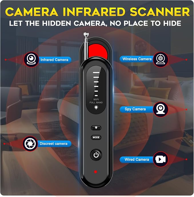 SEVENPARK Hidden Camera Detector - 2026 Portable Camera Finder, GPS Tracker Detector, RF Wireless Signal Scanner for Office, Hotels, Cars, 5 Levels Sensitivity (Black) - Image 3