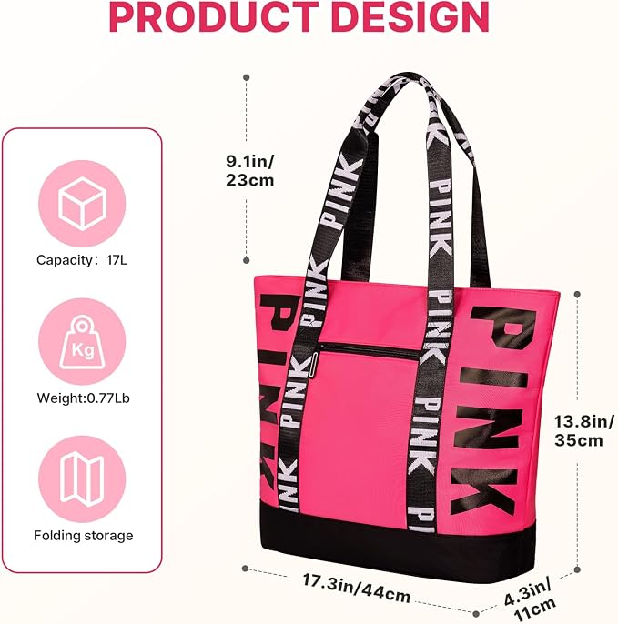 Boomistry Travel Tote Bag for Women, Large Waterproof Beach Bag for Daily | 17L Tote Bag with Zipper, Travel Handbags For Daily, College, Work, Shopping - Image 3