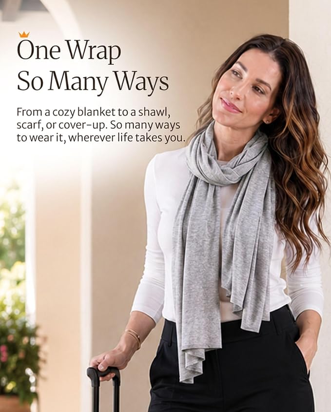 Pashmina Shawl Wraps for Women | USA Made Travel Scarf for Women | Lightweight & Soft Pashmina | Evening Dresses | Travel Scarf Airplane | UPF 50+ Sun Protection | 68x35in - Image 9