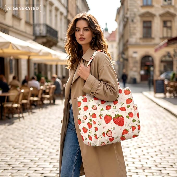 Corduroy Tote Bag for Women,Large Capacity Cute Tote Bags With 6 Pockets,Crossbody Shoulder Handbag for Work Travel Gym - Image 3