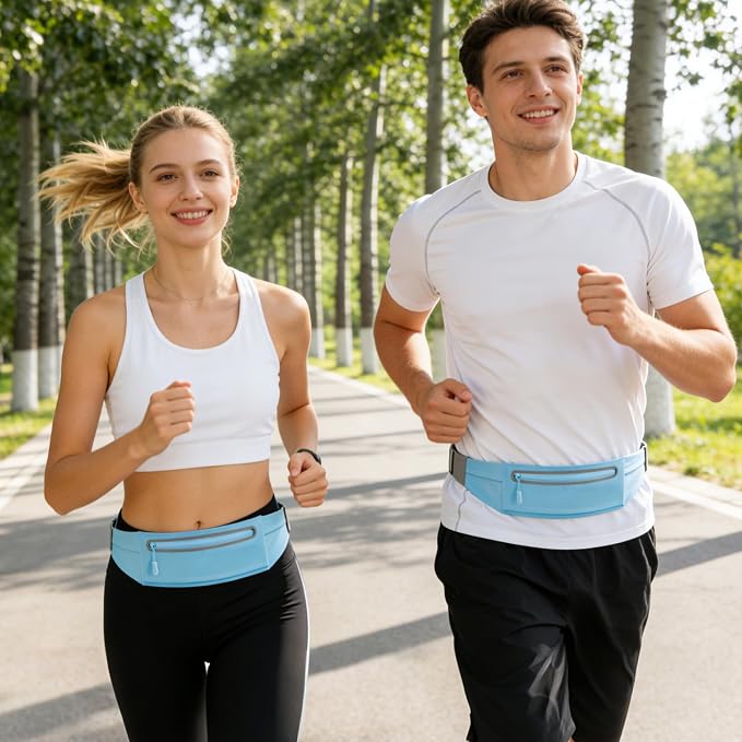 Slim Running Belt for Women Men,Phone Holder Waist Pack,Runners Fanny Pack | No-Bounce,Sweat-Proof Pocket,Travel Money Pouch for Gym/Hiking/Cycling,Three pocket,Two Highly Reflective Strips - Image 2