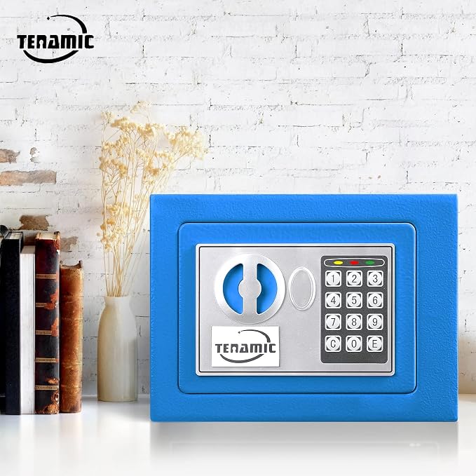 TENAMIC Safe Box 0.23 Cubic Feet Electronic Digital Security Box, Keypad Lock Box Cabinet Safes, Mini Safe Suitable for Office Hotel Home Safe, Blue - Image 7