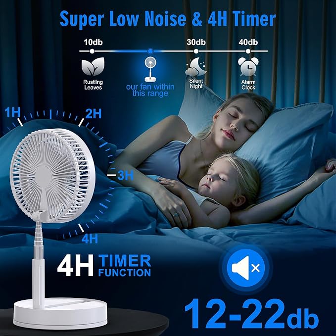 Portable Foldable Rechargeable Oscillating Fan - 8.6" 8000mah Remote Fan | Battery Operated USB C Small Fan Quiet Table Desk Fan Folding Standing Pedestal Fan for Bedroom Rome Office Camping Travel - Image 3