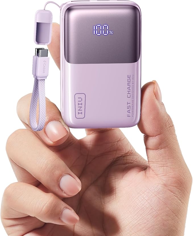 INIU Portable Charger, Ultra Mini 10000mAh 45W Fast Charging Power Bank | Flight-Safe, USB-C Cable, Travel Essential, 45W Battery Phone Pack for iPhone 17 16 Samsung S26 Google iPad etc, Light Purple by INIU