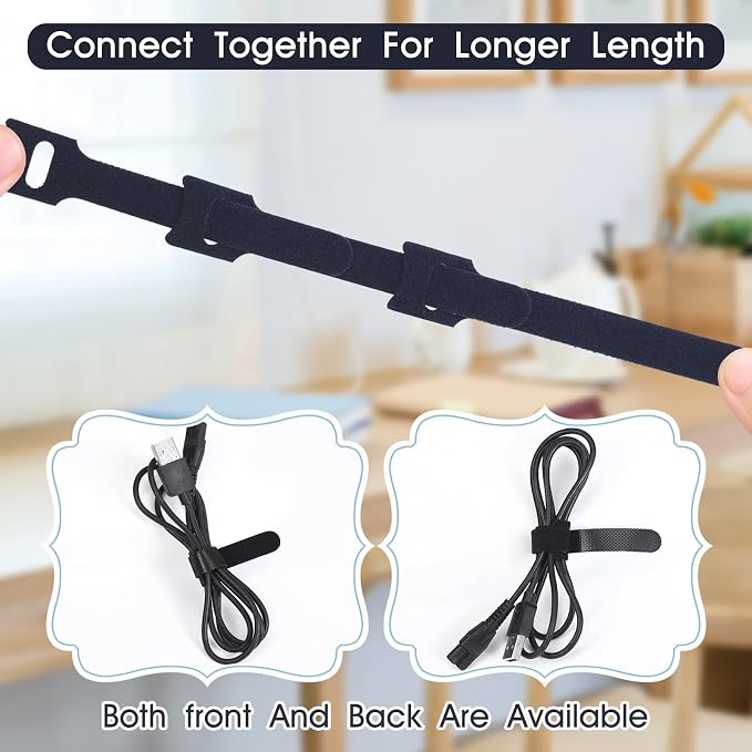 MVYC 200PCS Reusable Cable Ties Wire Ties Cord Organizer Cable Organizer Adjustable Cable Management Black 4+6+8+10 inch - Image 4