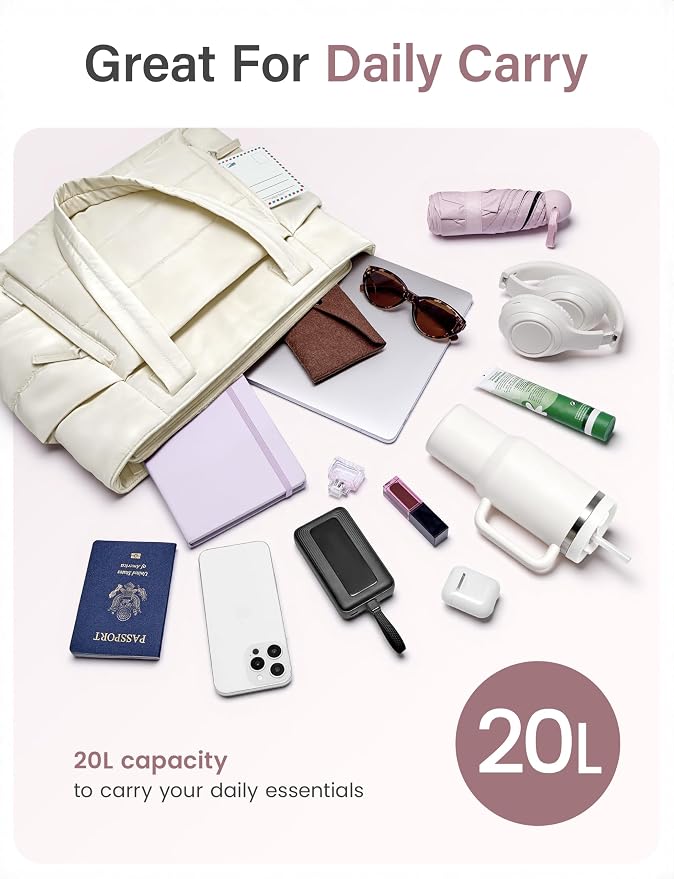 Uselike Tote Bag for Women with Zipper, Quilted Puffer Tote Bag with Compartments, Lightweight Puffy Work Bags for Women - Image 3