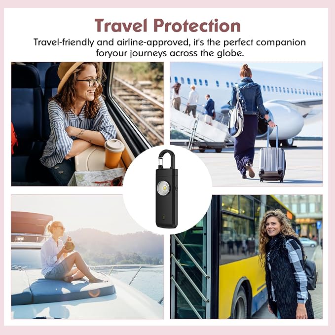 Rechargeable Personal Alarms for Women - Christmas Birthday Gifts for Women, Stocking Stuffers for Teen Girl, Daughter, Safety Keychain Flashlight, Siren Alarm, Travel College Essentials (Black) - Image 6