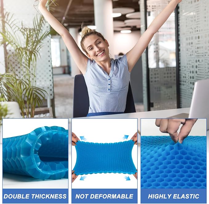 Gel Seat Cushion for Long Sitting - 20" x 20" x 1.8" (Extra Thick＆Soft) | Zero Gel Cushions for Pressure Relief, Honeycomb Gel Seat Cushion, Ergonomic Silicone Seat Cushion for People Over 140 lbs - Image 4