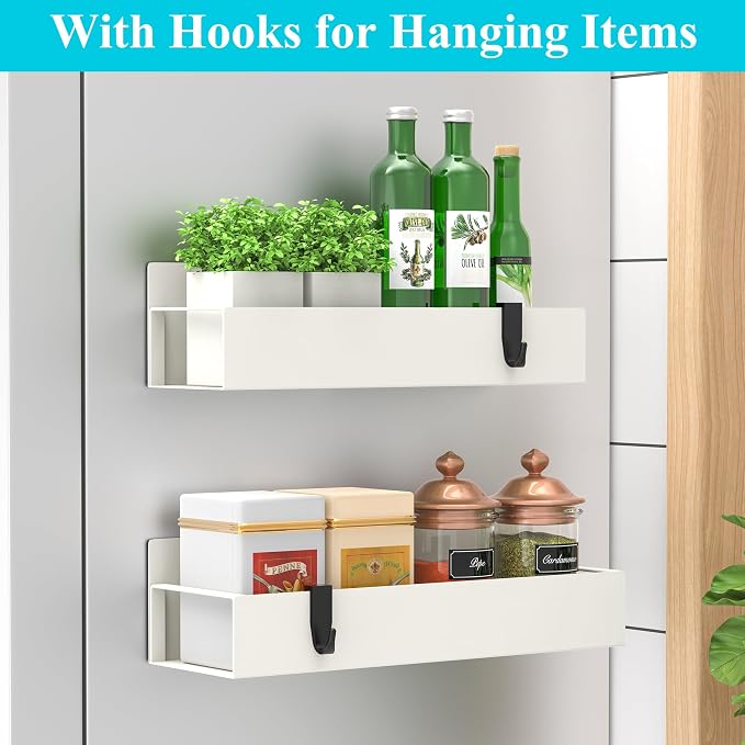 HuggieGems Metal Magnetic Spice Rack for Refrigerator Cream White, 2 Pack | Magnetic Shelves Heavy Duty for Fridge in Kitchen, Seasoning Storage Organizer, For Oven Washer and Dryer, For Heavier Items - Image 2