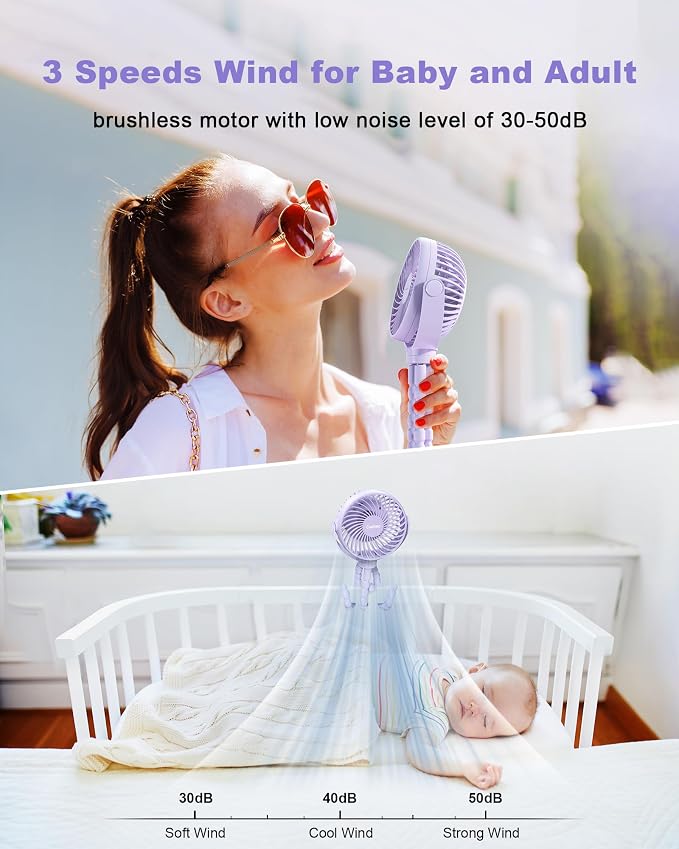 Coohea Clip on Stroller Fan, Rechargeable Long-Lasting Power Wind Fan | 4000mAh Battery Operated, 360° Rotatable Flexible Tripod, 3 Adjustable Speed, Portable Fan for Car Crib Backseat Beach Travel - Image 3