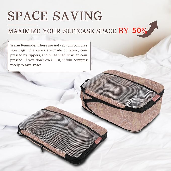 U+U 4 Set Compression Packing Cubes, Travel Organizers (Paisley Pattern) | Space-Saving & Lightweight Travel - Image 2