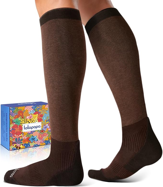 Comfortable Cotton Compression Socks | 20-30mmHg Ankle Arch Support Socks, Breathable Extra Cushion for Flying Travel Nurse, Graduated Support for Women Men by Lalapapa