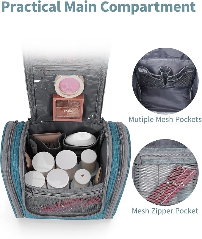 Narwey Small Hanging Travel Toiletry Bag Cosmetic Make up Organizer for Women and Men (Medium, Teal) - Image 3