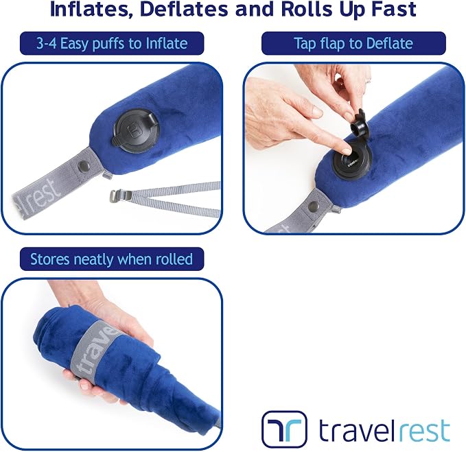 TRAVELREST All-in-One Travel Neck Support & Body Pillow - Blue | Memory Foam Cover, Inflatable Travel Essential, Upper Compact Support, Sleeping Accessories, Road Trip & Long Flight Comfort - Image 8