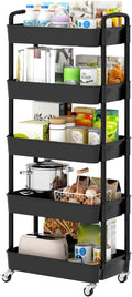 Sywhitta 5-Tier Plastic Rolling Utility Cart with Wheels,Black | Multi-Functional Storage Trolley, for Office, Living Room, Kitchen, Bathroom,Movable Organizer,Space-Saving,Easy to assemble by haseverythingyouneed