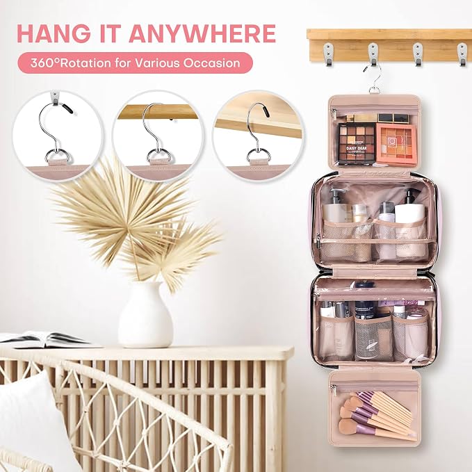 HXLGMD Travel Size Toiletry Bag for Women, Portable Cosmetic Bag with Hanging Hook, Travel Essentials Water-resistant Makeup Organizer for Accessories, Shampoo, Full-size Container, Toiletries - Image 4