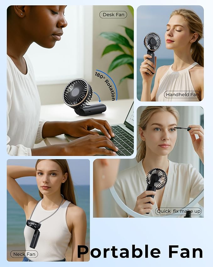 TUNISE Portable Handheld Fan, Portable Fan Rechargeable, 4000mAh, 180° Adjustable, 6 Speed Wind, Display Electricity in Real Time, USB Rechargeable Foldable F an, Quiet Personal Fan as Power Bank - Image 7