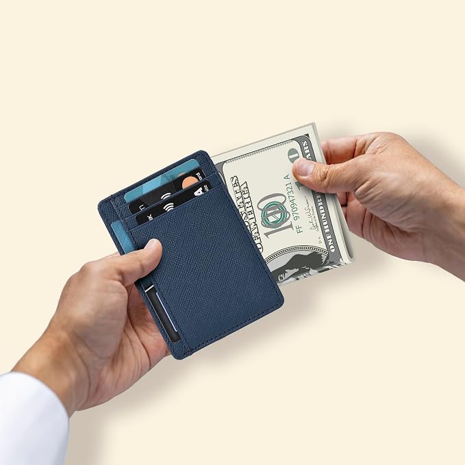 Leather Slim Minimalist RFID Blocking Front Pocket Wallet, Jeans Blue - Image 4