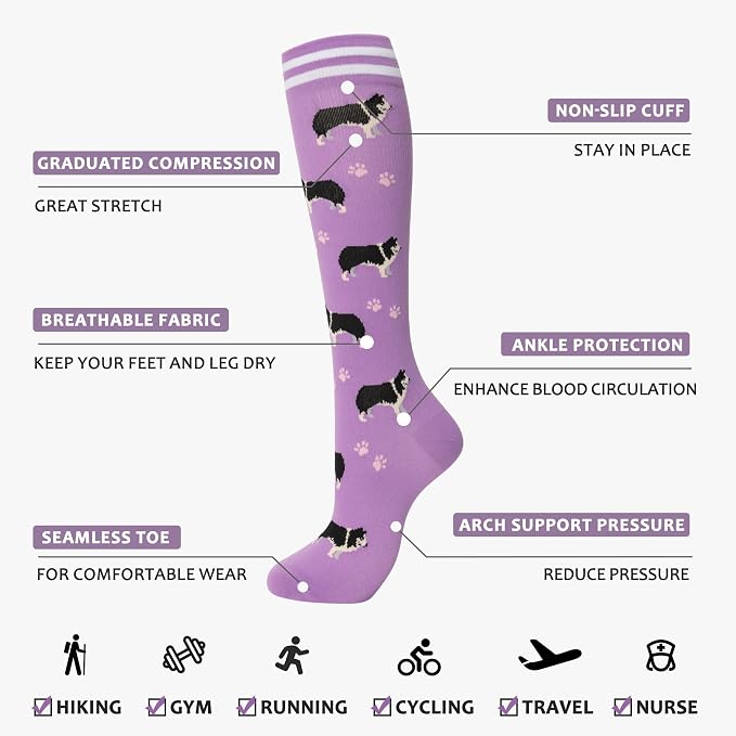 fenglaoda Compression Socks Women Men 4 Pairs, Knee High Support Socks for Running, Sports, Travel, Flight, Nurse - Image 3