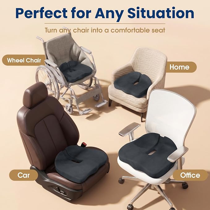 Memory Foam Seat Cushion for Office Chair & Car Seat, Grey | for Office Chair, Car Seat, Relieving Pressure Tailbone Sciatica Back Pain for Long Sitting Office Workers, Car Drivers - Image 7