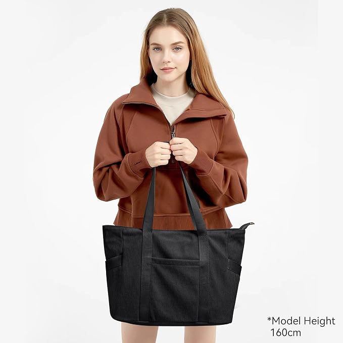 Tote Bag for Women, Casual Hobo Handbags with Compartments | Water Repellent Corduroy Large Capacity Fits 15.6" Laptop Zipper Closure for Travel Work School - Image 3