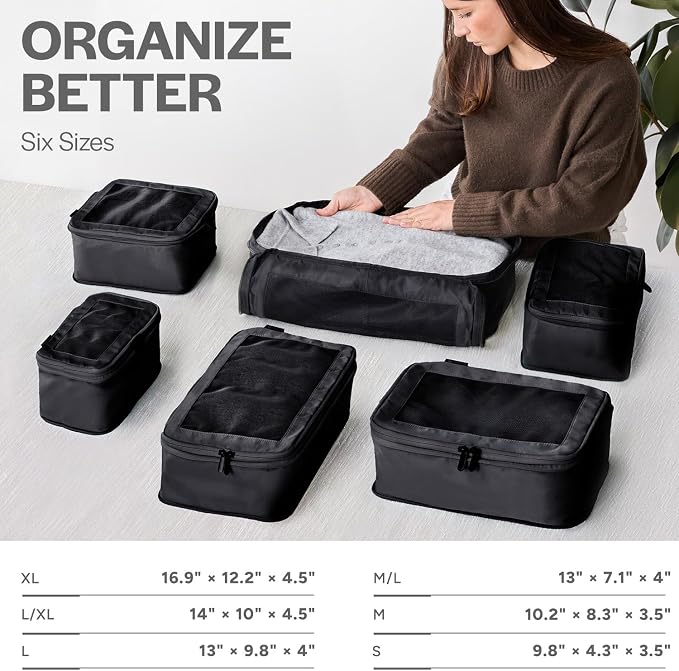 Compression Packing Cubes for Travel - Luggage Organizer Bags - Double Zipper Packing Cubes for Suitcases (12-Pack, Black) - Image 3