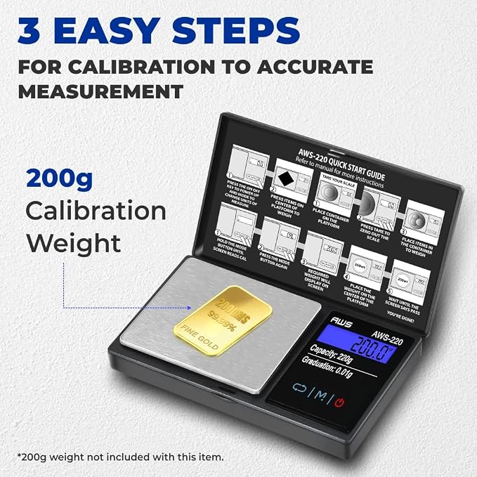 American Weigh Scales 220g x 0.01g Digital Pocket Weight Scale | Precision Digital Scale LCD Screen Accurately Measures Jewelry Gemstone Coins, Small Pocket Food Scale, Electronic Medicine Lab Scale - Image 6