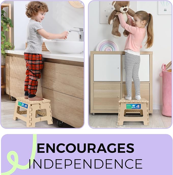 Dyforce Kids Step Stool 9 Inch, 300lbs Folding Step Stool for Toddler | Step stool for Khaki,Anti-slip Heavy Duty with Handle, Lightweight Foldable Foot Stool for Bathroom Kitchen Bedroom Outdoor - Image 7