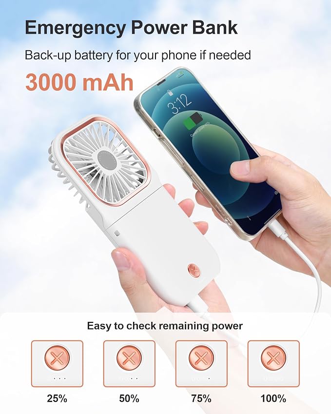 F-color Mini Portable Handheld Fan - Rechargeable Personal Purse Fan, White | Foldable Handle, Rechargeable Airflow Helps Cool Commutes, Beach Days, Desk Time, Outdoor Lines, Travel and Summer Walks - Image 4