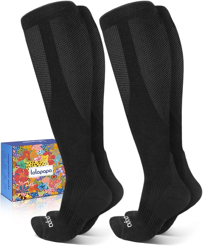 Comfortable Cotton Compression Socks | 20-30mmHg Ankle Arch Support Socks, Breathable Extra Cushion for Flying Travel Nurse, Graduated Support for Women Men by Lalapapa