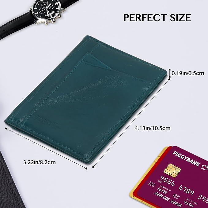 Unaone Slim Minimalist Wallet - Premium Leather RFID Blocking Front Pocket Wallets with 8 Card Slots and 2 ID Window, Drak Green - Image 4