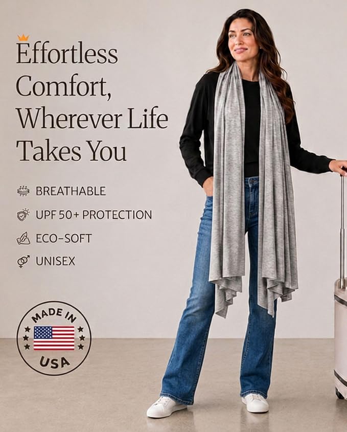 Pashmina Shawl Wraps for Women | USA Made Travel Scarf for Women | Lightweight & Soft Pashmina | Evening Dresses | Travel Scarf Airplane | UPF 50+ Sun Protection | 68x35in - Image 2