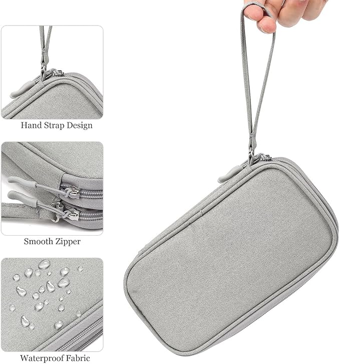 CAAORDKSO Travel Essentials Electronics Organizer Case Tech Pouch, Cord Organizer Travel Cable Organizer Bag for Travel Accessories, Charger, Phone, Power Bank, Hard Drive (Light Grey, Large) - Image 7