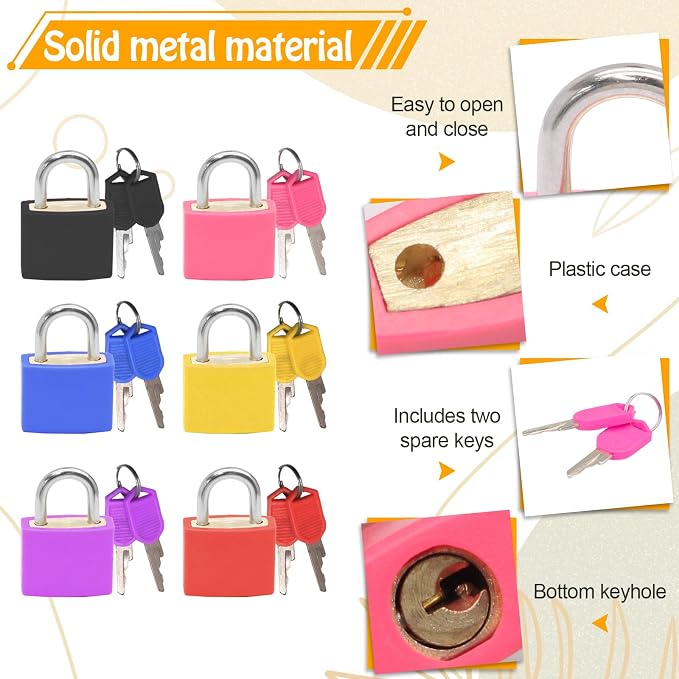 Bonsicoky 6 Pack Suitcase Locks with Keys, Multicolor Padlocks, for Luggage | Metal Luggage Padlocks, Mini Keyed Padlocks, For Suitcase, Backpack, Boxes, Travel Bags, Locker - Image 3