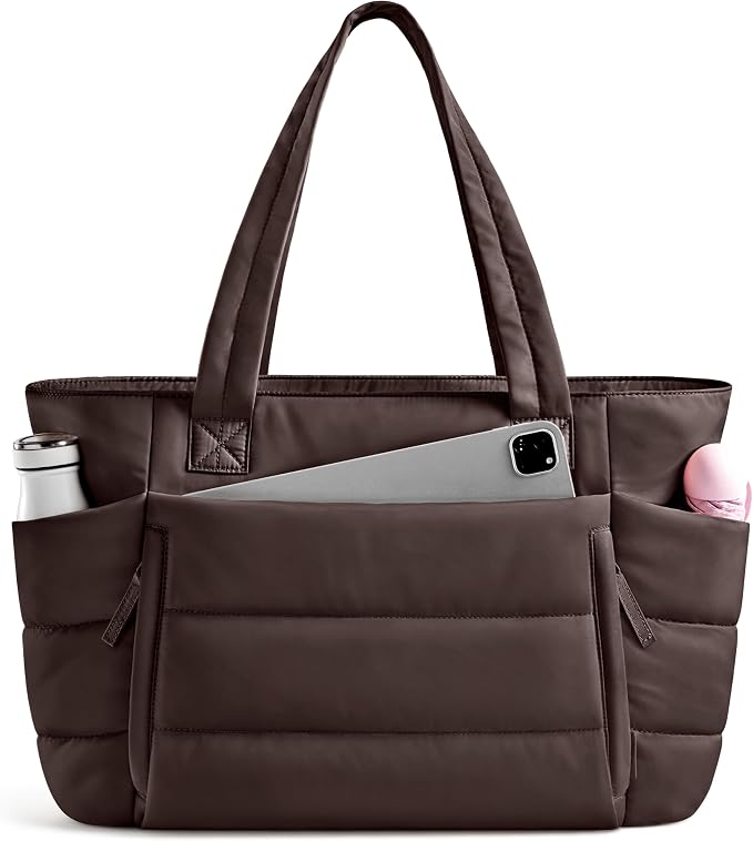 Uselike Tote Bag for Women with Zipper, Quilted Puffer Tote Bag with Compartments, Lightweight Puffy Work Bags for Women by Uselike