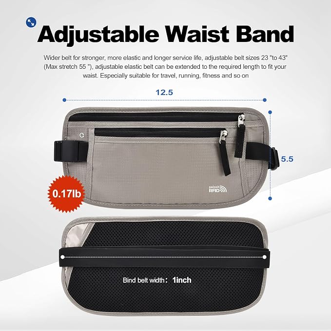 Unisex Money Belt with RFID Blocking Sleeves, Slim Passport Holder RFID Blocking Travel Essentials, Waist Pouch to Protect Cash, Light Grey & 6 Sleeves - Image 7