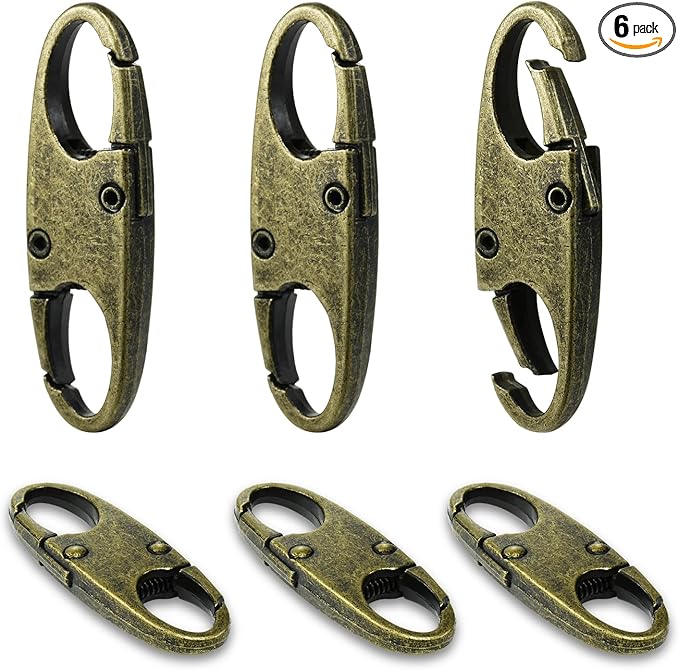 CooBigo 6pcs Anti Theft Zipper Lock Clips for Bag Pull Replacement, Bronze | Zinc Alloy Double Opening Small Carabiner Clips Anti Theft Zipper Clip for Keychain Charm, Luggage Bag Lock, Travel & Camping by CooBigo