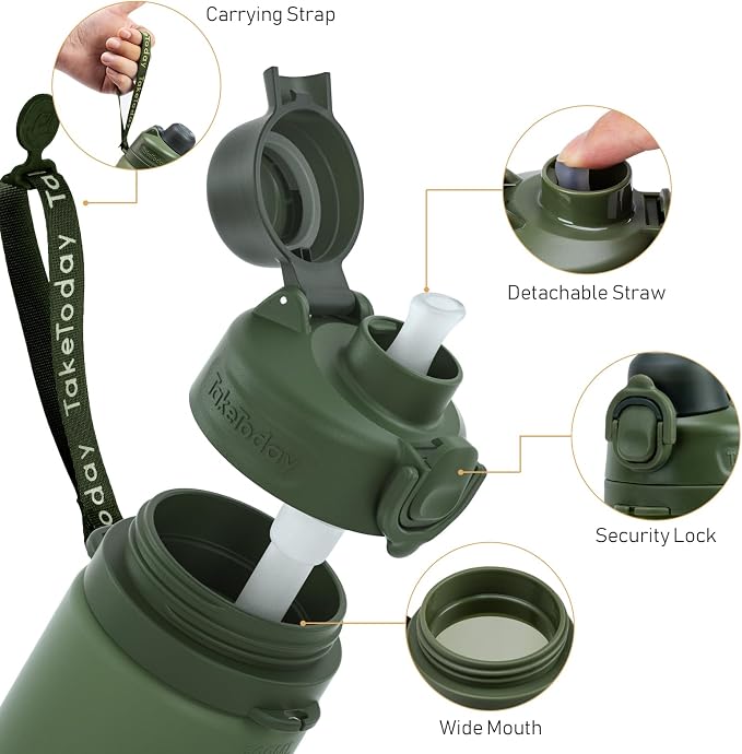 TakeToday Collapsible Water Bottles 21oz (600mL), Foldable Platinum Silicone Travel Water Bottle with Straw & Carry Strap, Leak-Resistant Screw Lid, Wide Mouth, BPA-Free for Hiking, Camping, Travel - Image 6