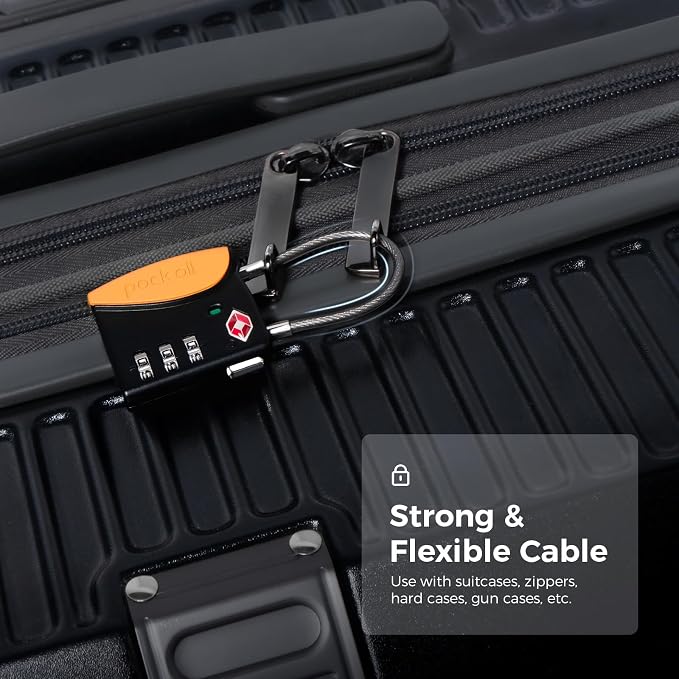 pack all TSA Approved Travel Luggage Locks, Resettable 3-Digit Code | Open Alert Indicator, Flexible Steel Cable, Zinc Alloy Body, Clear Number Dials, For Suitcase, Toolbox, Backpack, 1 Pack - Image 3