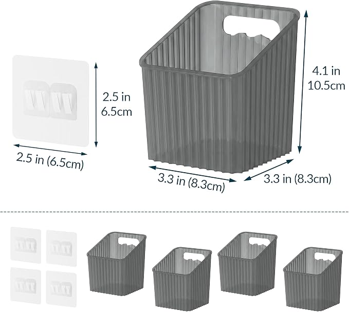 NiHome 4-Pack Cabinet Door Organizer, Adhesive RV Camper Wall Storage Caddy | No-Drill Plastic Bin With Drain Holes For Kitchen Bathroom Pantry Organization, Space Saving Small Item Holder, Gray - Image 3