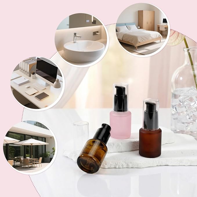 Segbeauty 0.5oz Frosted Glass Empty Lotion Bottles with Pump, 3pcs Travel Refillable Oils Bottles for Toiletry, 15ml Mini Travel Size Cream Container, Leakproof Liquids Serum Dispensers in Mixed Color - Image 5