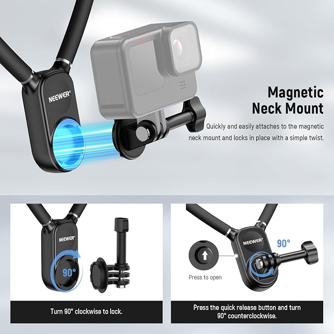 NEEWER Magnetic Neck Mount Compatible with GoPro DJI Insta360 iPhone, GP15 | Compatible with Hero 13 12 11 MAX DJI Action 4 Insta360, Quick Release, Flexible POV Action Camera Mount Adapter Phone Holder - Image 4